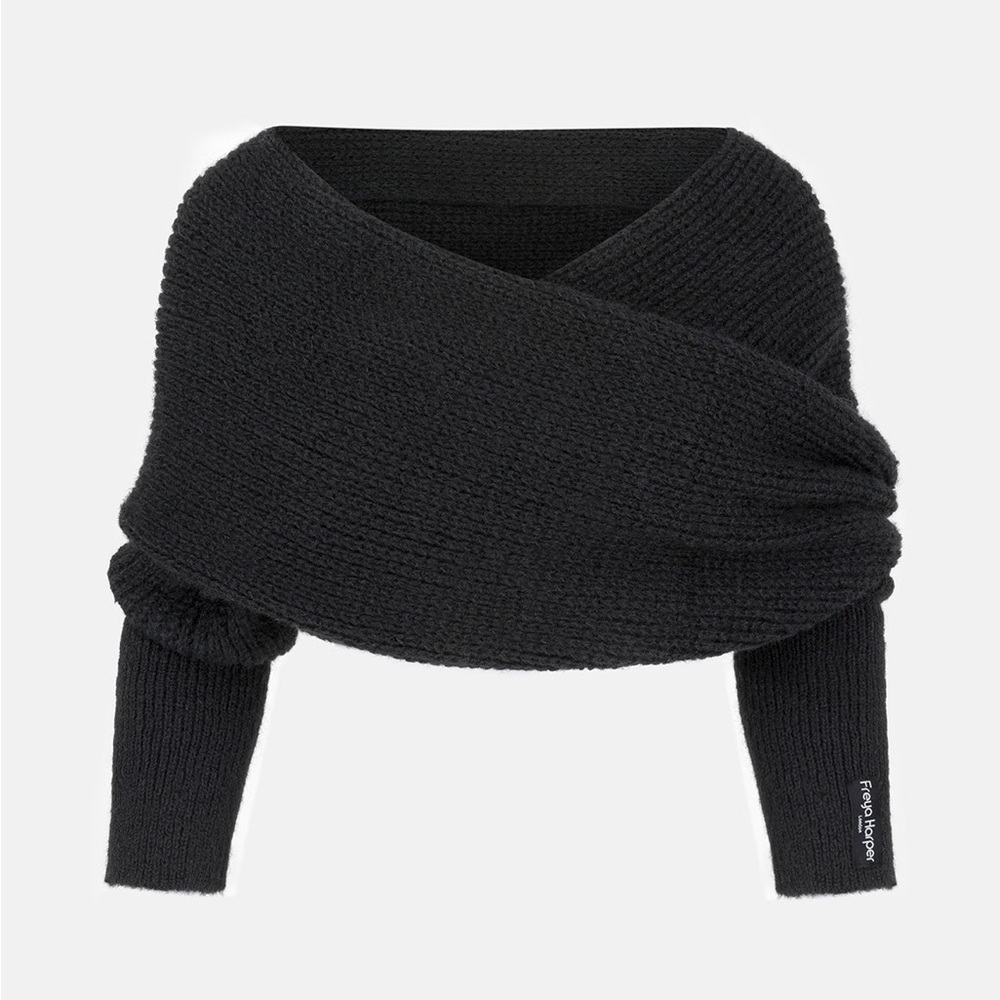 NWT FREYA HARPER Lush Black Sweater Scarf Shrug Indulgently Soft w/a Mohair look